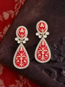 Voylla Gold Plated Contemporary Kundan Drop Earrings