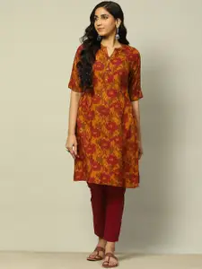 Rangriti Floral Printed Mandarin Collar Straight Kurta