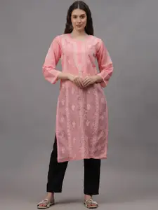 Seva Chikan Floral Embroidered Chikankari Straight Kurta