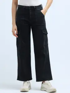 U.S. Polo Assn. Women Wide Leg Mid-Rise Stretchable Cargo Jeans