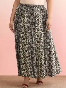 anayna Plus Size Printed Cotton Flared Maxi Skirt