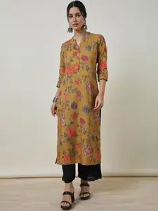 Soch Floral Printed Mandrain Collar Linen Straight Kurta
