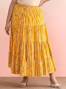 anayna Printed Cotton Tiered Plus Size Maxi Skirts