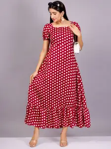 HIGHLIGHT FASHION EXPORT Polka Dot Print Crepe Maxi Dress