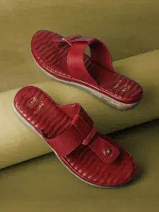 Scholl Women Textured T-Strap Flats