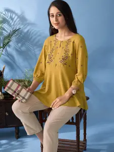 Anouk Floral Embroidered Keyhole Neck Thread Work Short Kurti