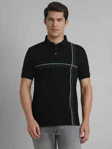 SIMON CARTER LONDON Men Striped Polo Collar Cotton Slim Fit T-Shirt