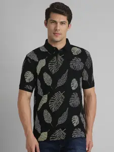 SIMON CARTER LONDON Men Floral Printed Polo Collar Cotton Slim Fit T-Shirt