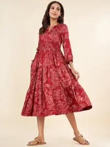 AKKRITI BY PANTALOONS Printed Round Neck Fit & Flare Midi Dress
