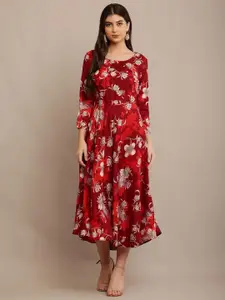 Raabta Fashion Floral Print Georgette Fit & Flare Midi Dress