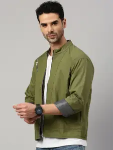 VOXATI Men Open Front Jacket with Patchwork