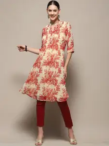 Biba Floral Printed Mandarin Collar Georgette A-Line Kurta