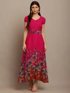 Raabta Fashion Floral Print Georgette Maxi Dress
