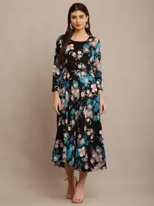 Raabta Fashion Floral Print Georgette A-Line Midi Dress