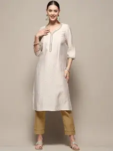Biba V-Neck Beaded Straight Kurta