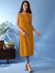 Anouk Leheriya Printed Round Neck Thread Work Straight Kurta