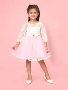 BAESD Girls Floral Applique Detail Net Fit & Flare Dress