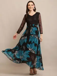 Raabta Fashion Floral Print Georgette Maxi Dress