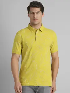 SIMON CARTER LONDON Men Abstract Printed Polo Collar Cotton Slim Fit T-Shirt