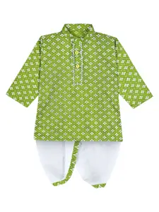 BAESD Boys Floral Printed Mandarin Collar Straight Kurta With Dhoti Pants