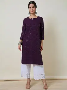 Soch Geometric Embroidered Sequins Notch Neck Straight Kurta