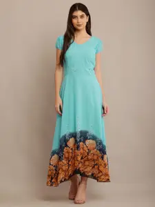 Raabta Fashion Floral Print Georgette Maxi Dress