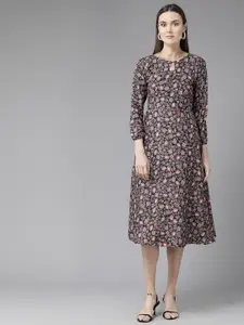 BAESD Keyhole Neck A-Line Midi Dress