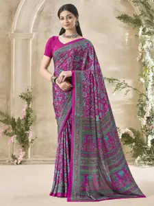 Mitera Floral Poly Crepe Saree