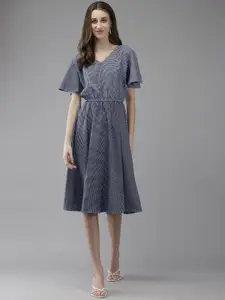 BAESD Checked Flared Sleeve Net A-Line Dress