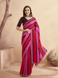 Anouk Striped Beads and Stones Satin Saree