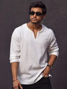 Powerlook Men Self Design Mandarin Collar India Slim Casual Shirt