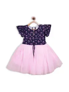 BAESD Girls Printed Flutter Sleeves Cotton Fit and Flare Dress