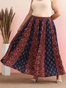 anayna Ethnic Printed Cotton Flared Plus Size Maxi Skirts