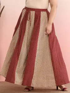 anayna Printed Pure Cotton Flared Maxi Skirt