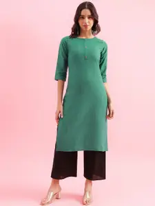 KALINI Woven Design Round Neck Straight Kurta