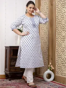 Nayo Plus Size Ethnic Motifs Printed Cotton Straight Kurta