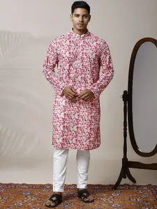 Be Desi Tie & Dyed Thread Work Mandarin Collar Straight Kurta with Pyjamas