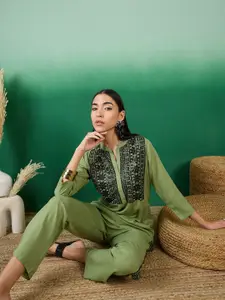 Sangria Mandarin Collar Top With Trousers