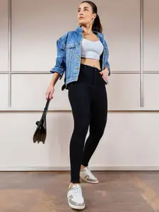 Miss Chase Women Skinny Fringed Detailing High Rise Cropped Stretchable Denim Jeans