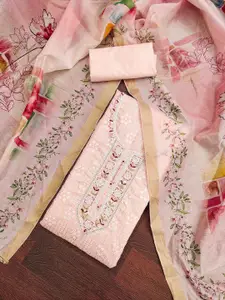 KIMISHA Floral Printed Beads and Stones Unstitched Dress Material