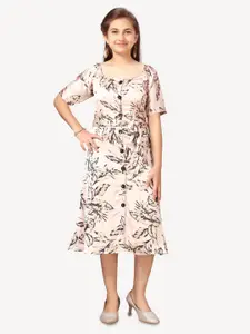 BAESD Girls Floral Printed Square Neck A-Line Midi Dress