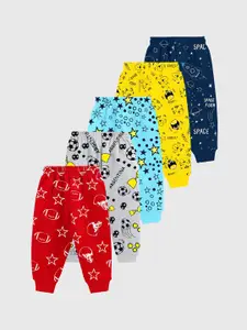 KUCHIPOO Boys Pack Of 5 Printed Cotton Track Pants