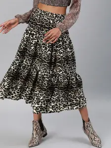 Sera Leopard Printed Flared Midi Skirt