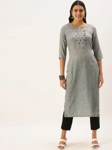 KALINI Ethnic Motifs Printed Round Neck Straight Kurta