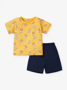 StyleCast Boys Yellow & Black Printed Cotton T-shirt With Shorts