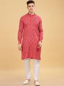 Anouk Red Geometric Woven Design Mandarin Collar Straight Kurta