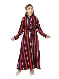 BAESD Girls Striped Cuffed Sleeves A-Line Dress