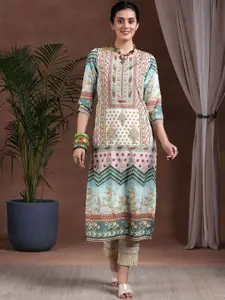 Libas Round Neck Floral Printed straight Kurta