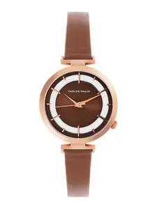 CARLOS PHILIP Women Brass Embellished Dial & Leather Bracelet Style Straps Analogue Watch Prism Series
