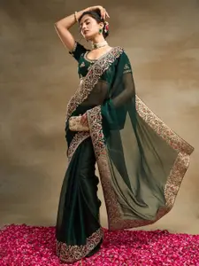 kasee Embroidered Solid Silk Blend Saree